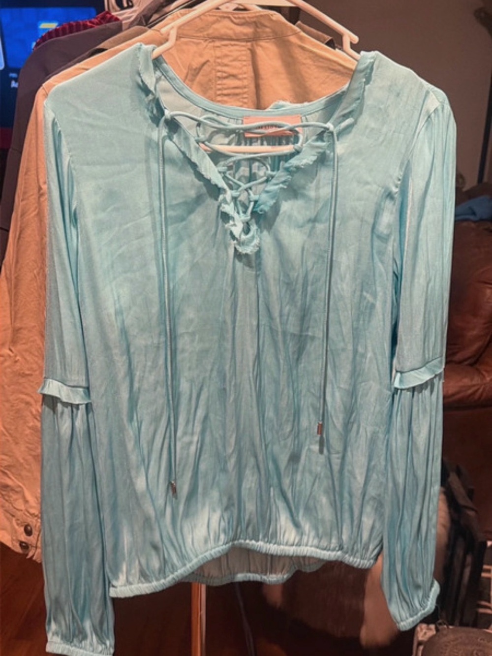 Philosophy by Republic Clothing Light Blue Lace-Up Peasant Blouse size LG
